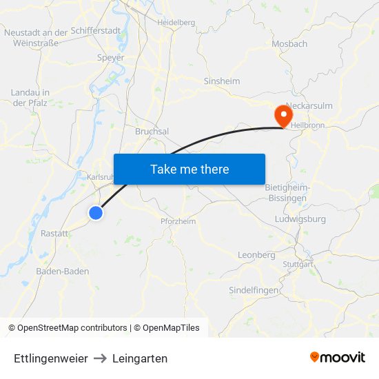 Ettlingenweier to Leingarten map