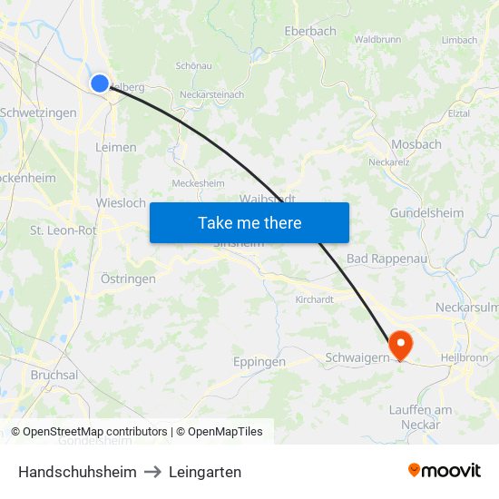 Handschuhsheim to Leingarten map