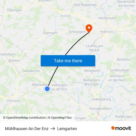 Mühlhausen An Der Enz to Leingarten map