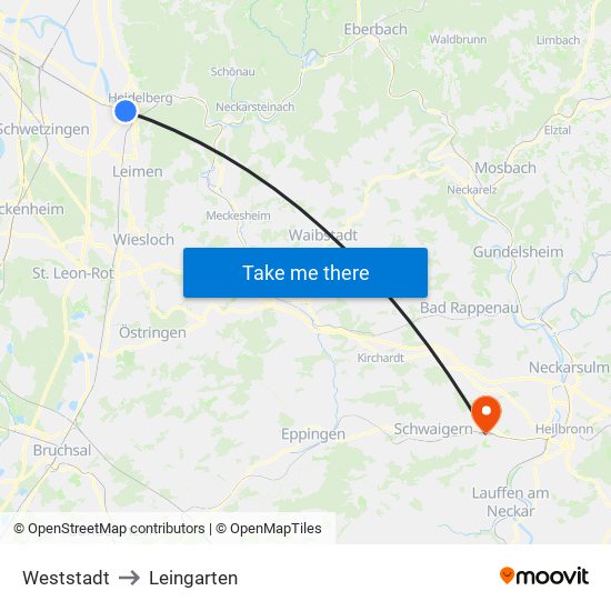 Weststadt to Leingarten map