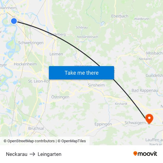 Neckarau to Leingarten map