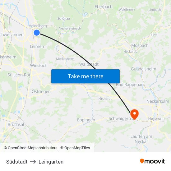 Südstadt to Leingarten map