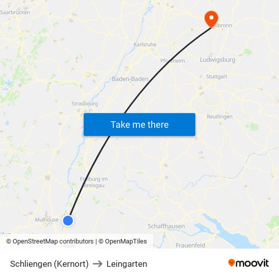 Schliengen (Kernort) to Leingarten map