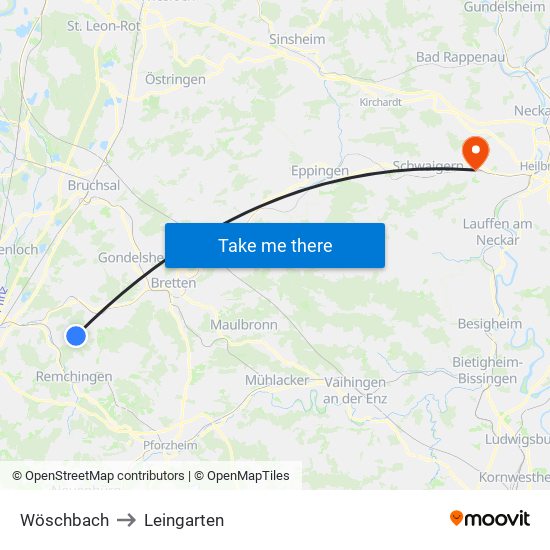 Wöschbach to Leingarten map