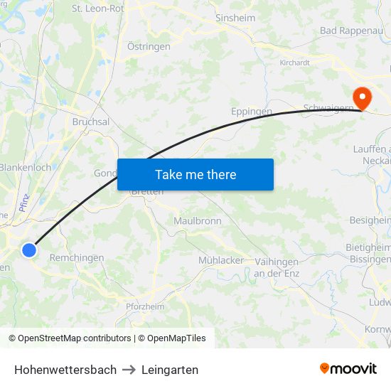 Hohenwettersbach to Leingarten map