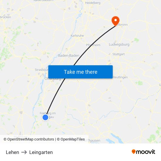 Lehen to Leingarten map