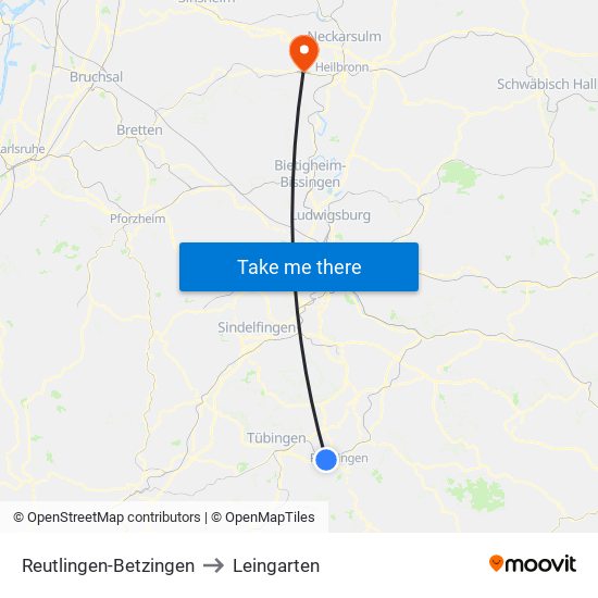 Reutlingen-Betzingen to Leingarten map