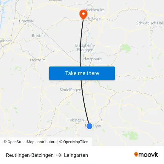 Reutlingen-Betzingen to Leingarten map