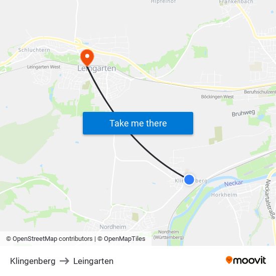 Klingenberg to Leingarten map