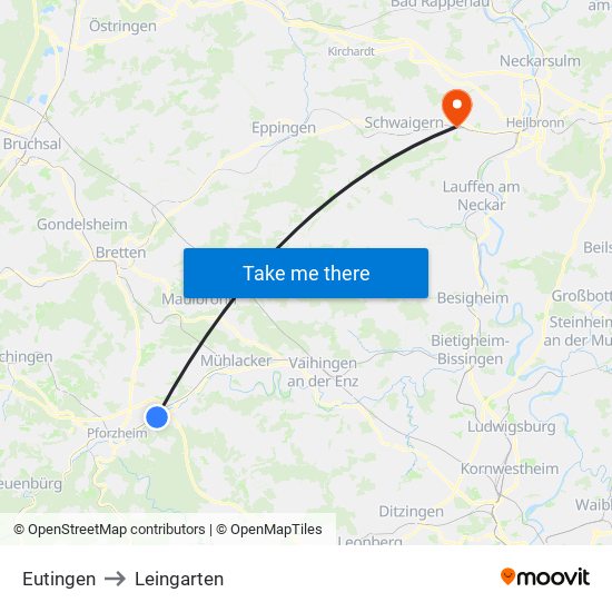 Eutingen to Leingarten map