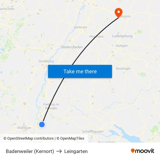 Badenweiler (Kernort) to Leingarten map