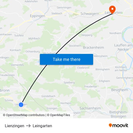 Lienzingen to Leingarten map