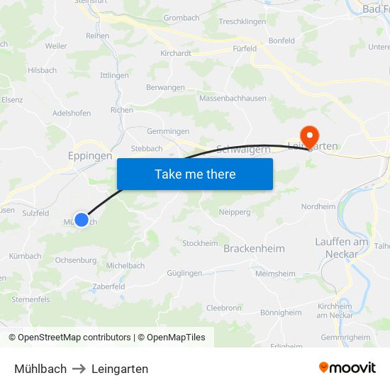 Mühlbach to Leingarten map