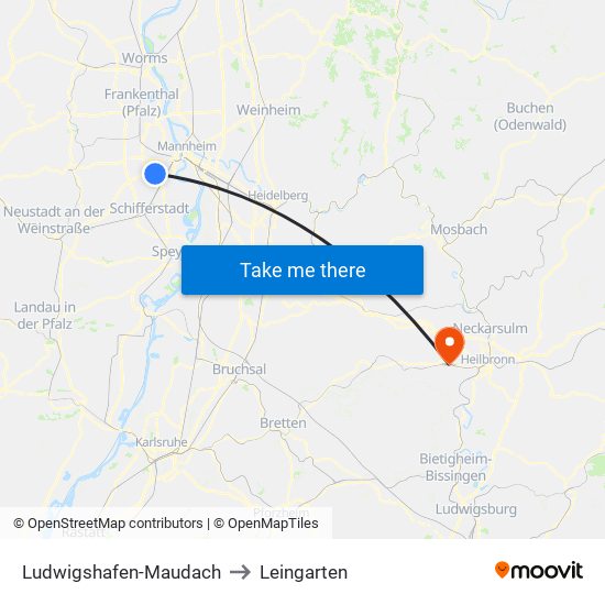 Ludwigshafen-Maudach to Leingarten map