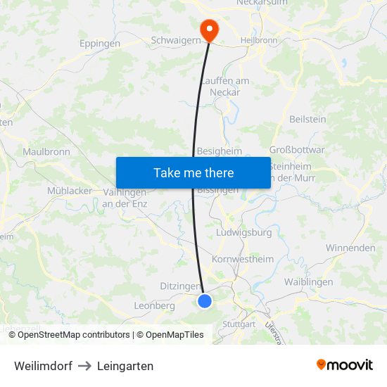 Weilimdorf to Leingarten map