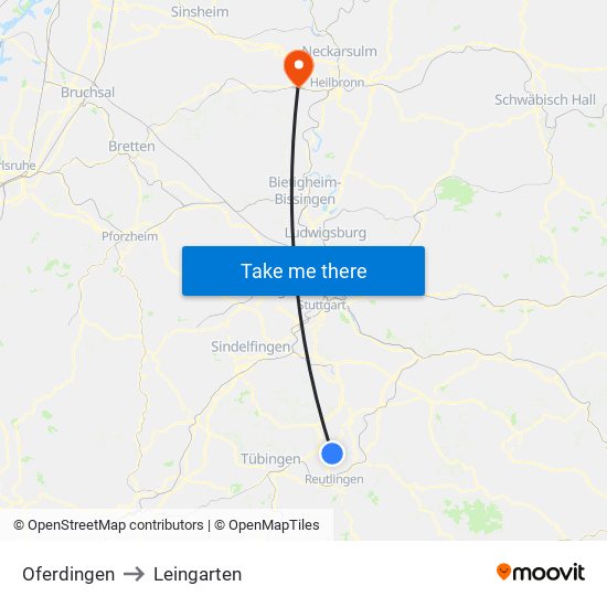Oferdingen to Leingarten map