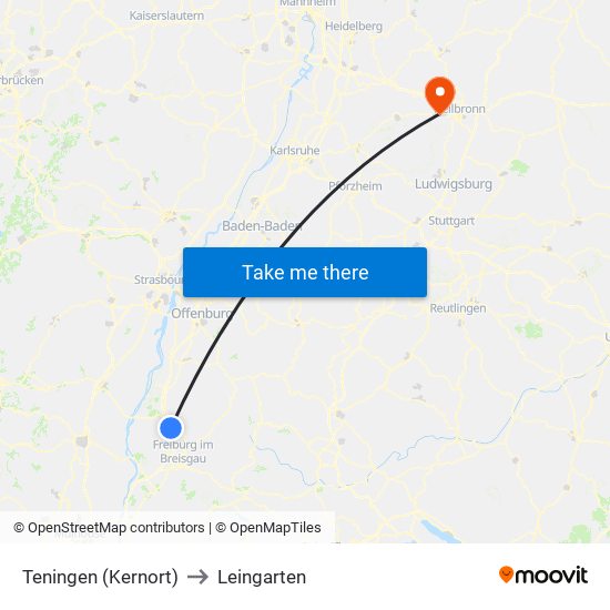 Teningen (Kernort) to Leingarten map