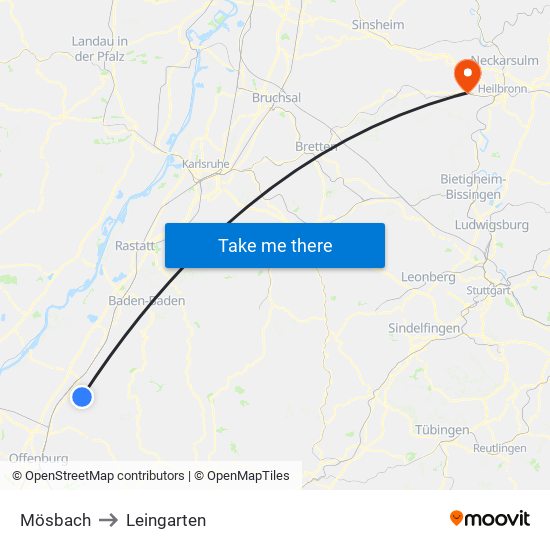 Mösbach to Leingarten map