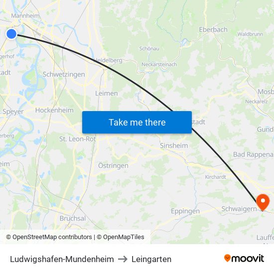 Ludwigshafen-Mundenheim to Leingarten map