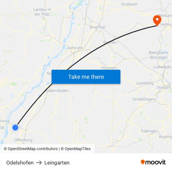 Odelshofen to Leingarten map