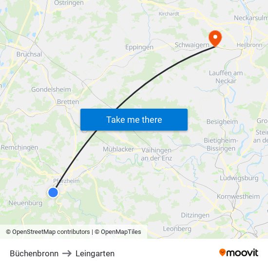 Büchenbronn to Leingarten map