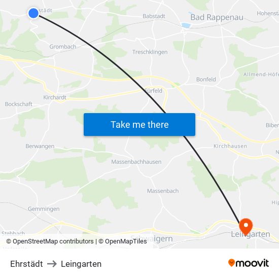 Ehrstädt to Leingarten map