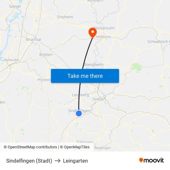 Sindelfingen (Stadt) to Leingarten map