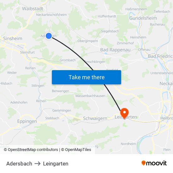 Adersbach to Leingarten map