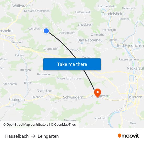 Hasselbach to Leingarten map