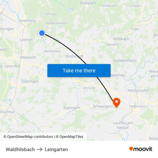 Waldhilsbach to Leingarten map
