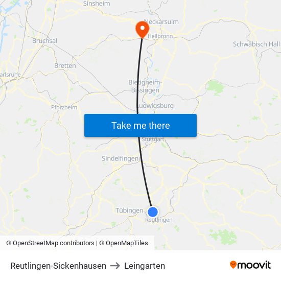 Reutlingen-Sickenhausen to Leingarten map