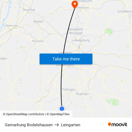 Gemarkung Bodelshausen to Leingarten map