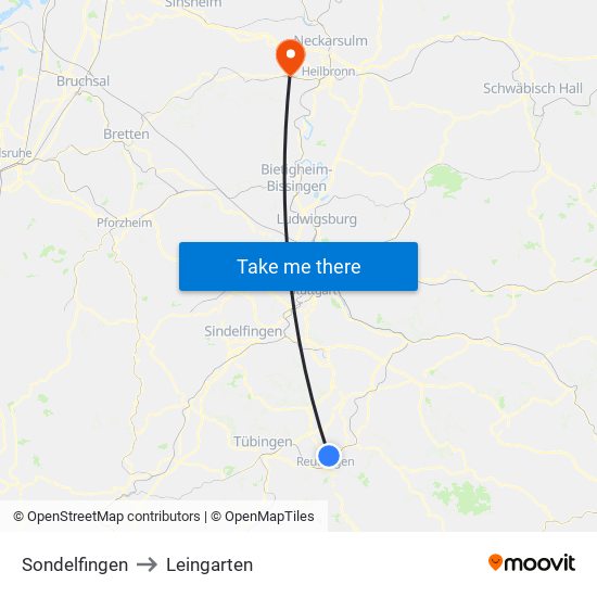 Sondelfingen to Leingarten map