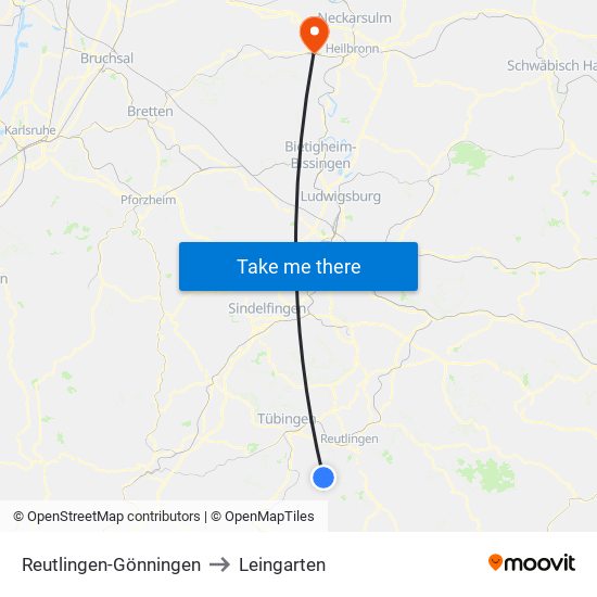 Reutlingen-Gönningen to Leingarten map