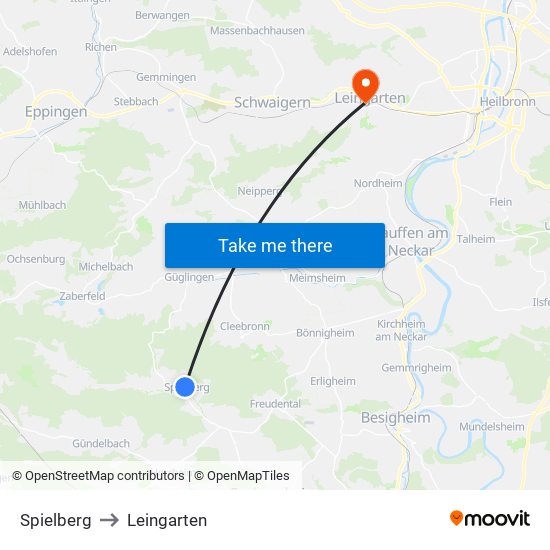 Spielberg to Leingarten map