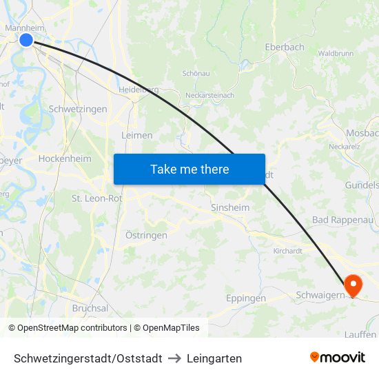 Schwetzingerstadt/Oststadt to Leingarten map