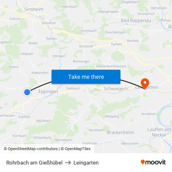 Rohrbach am Gießhübel to Leingarten map