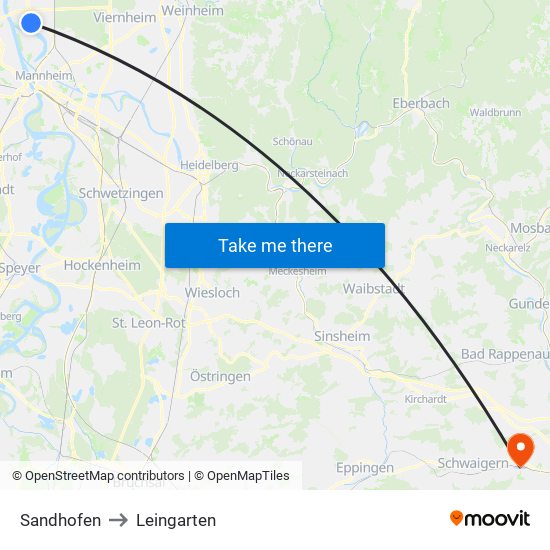 Sandhofen to Leingarten map