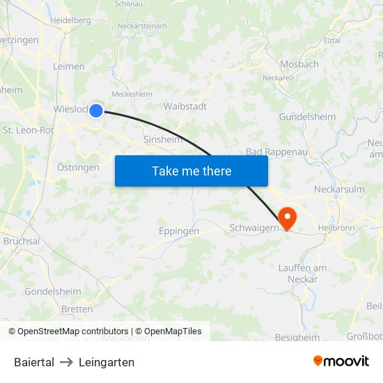 Baiertal to Leingarten map