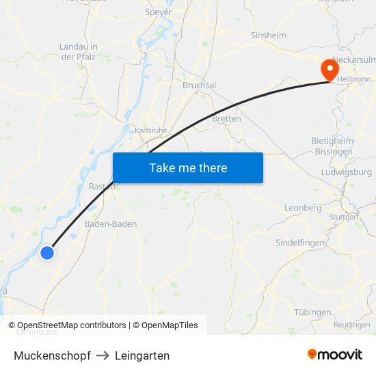 Muckenschopf to Leingarten map