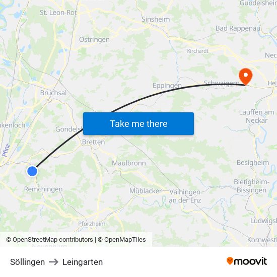 Söllingen to Leingarten map