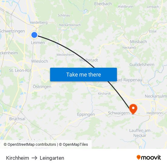 Kirchheim to Leingarten map