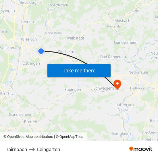 Tairnbach to Leingarten map