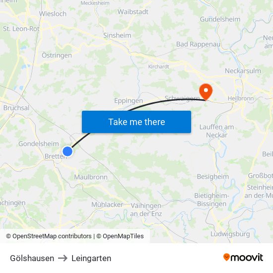 Gölshausen to Leingarten map