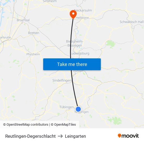 Reutlingen-Degerschlacht to Leingarten map