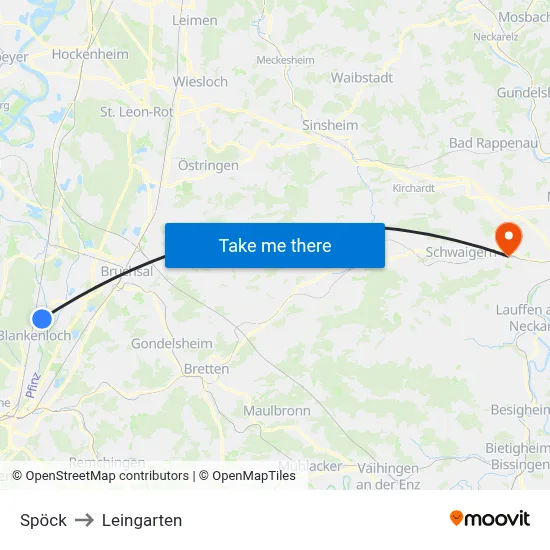 Spöck to Leingarten map