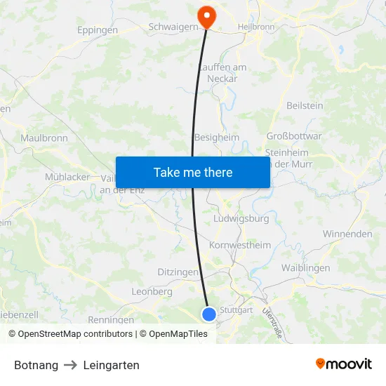 Botnang to Leingarten map