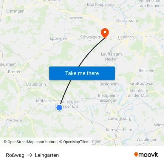 Roßwag to Leingarten map