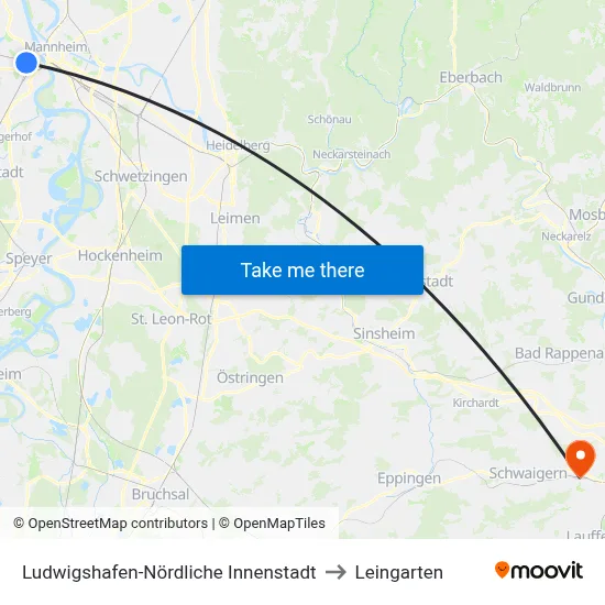 Ludwigshafen-Nördliche Innenstadt to Leingarten map