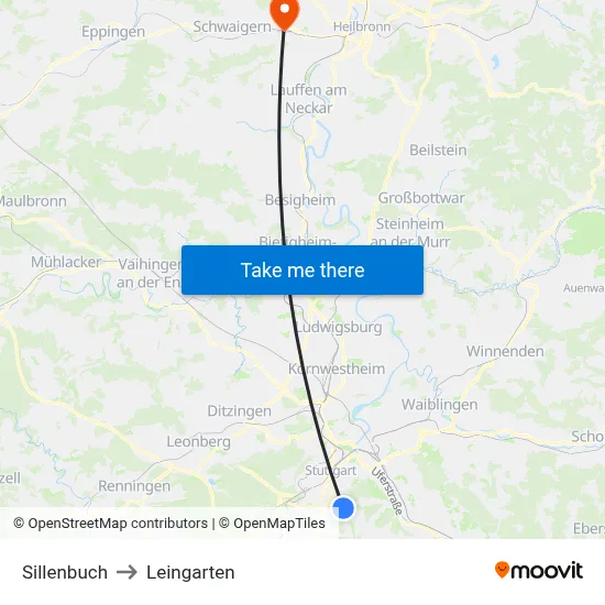 Sillenbuch to Leingarten map